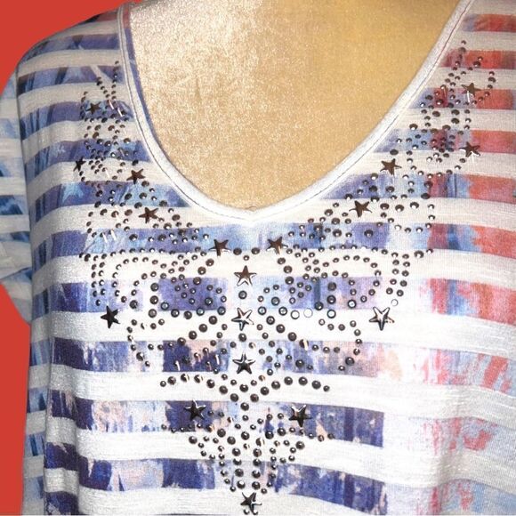 One world cute patriotic red white and blue top! - Picture 10 of 12